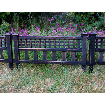 Woodside 8 Pack Bronze Decorative Plastic Garden Fence Panels – Flower Border & Lawn Edging