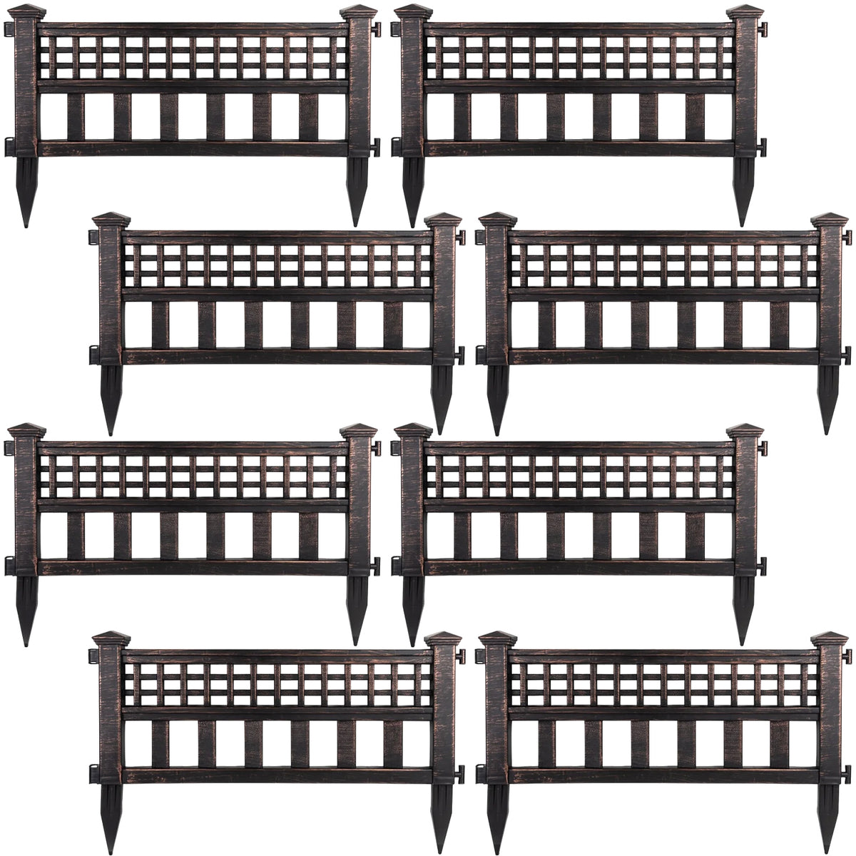 Woodside 8 Pack Bronze Decorative Plastic Garden Fence Panels – Flower Border & Lawn Edging