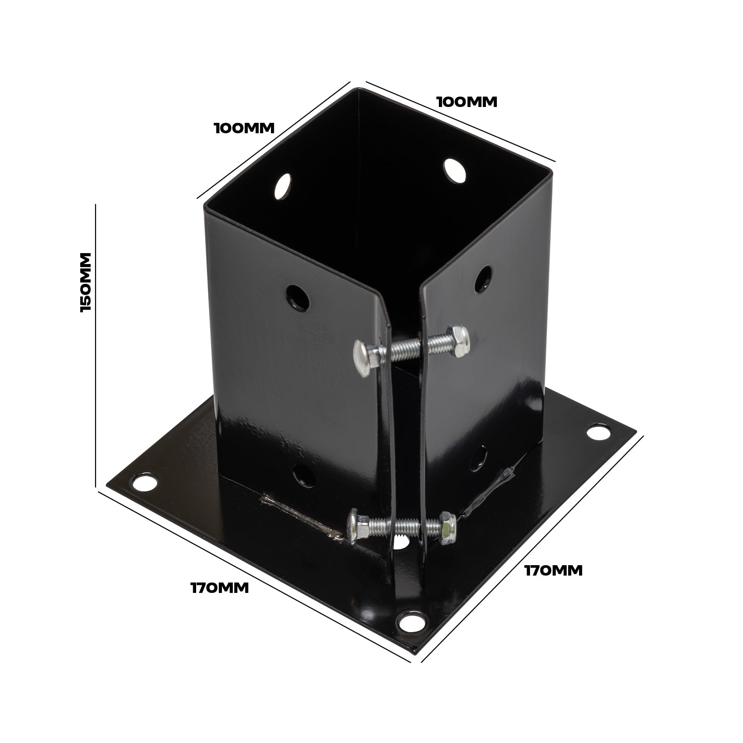 Woodside Bolt Down Fence Post Holder - 100mm x 100mm x 150mm