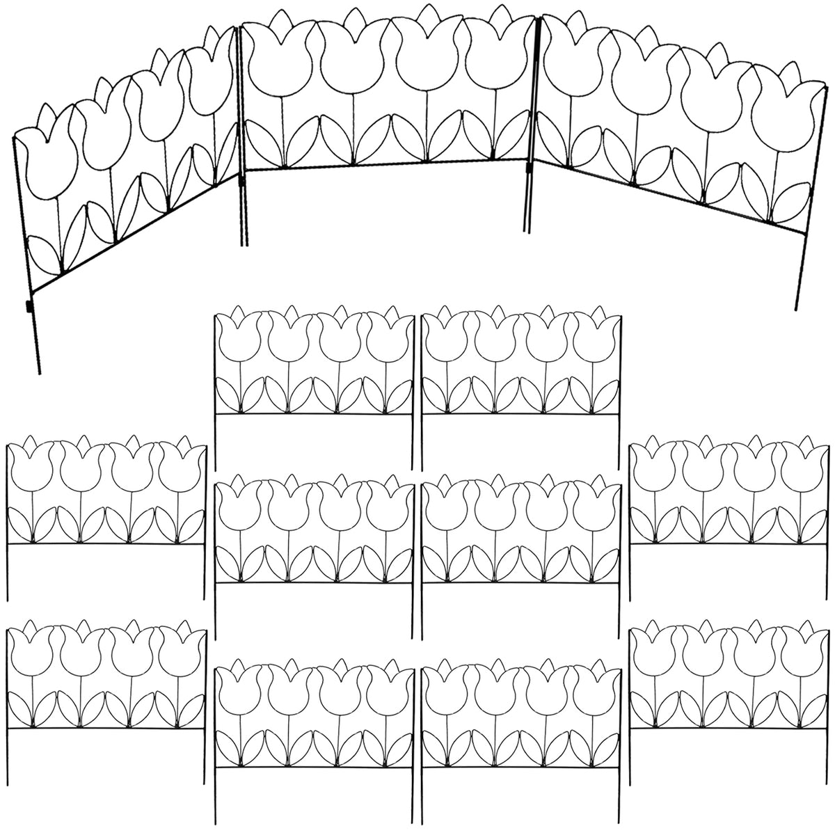 Woodside 10 Pack Decorative Tulip Style Garden Border Lawn Edging – Steel Fence, 4.6m