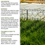 Woodside 10 Pack Decorative Tulip Style Garden Border Lawn Edging – Steel Fence, 4.6m
