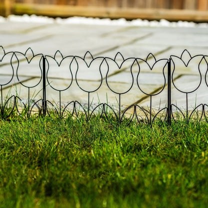 Woodside 10 Pack Decorative Tulip Style Garden Border Lawn Edging – Steel Fence, 4.6m