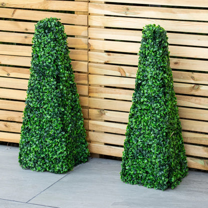 Woodside 4 Pack 65cm Green Topiary Obelisks – Artificial Leaf Effect Indoor & Outdoor Decoration