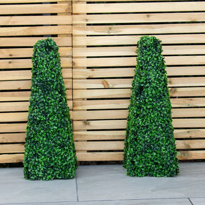 Woodside 4 Pack 65cm Green Topiary Obelisks – Artificial Leaf Effect Indoor & Outdoor Decoration