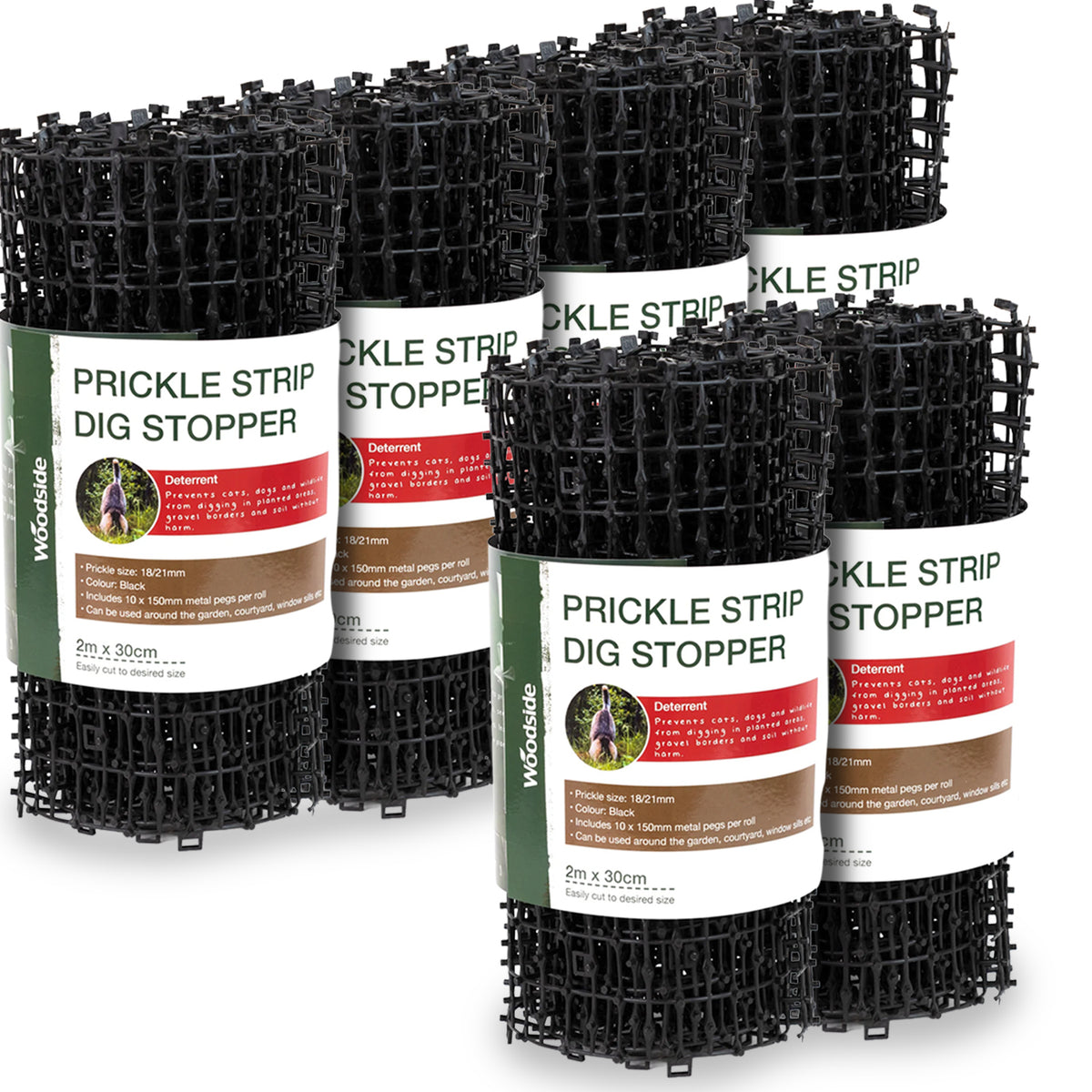 Woodside 6 Pack Prickle Strip Dig Stopper – Dog & Cat Scat Mat, Garden Animal Deterrent