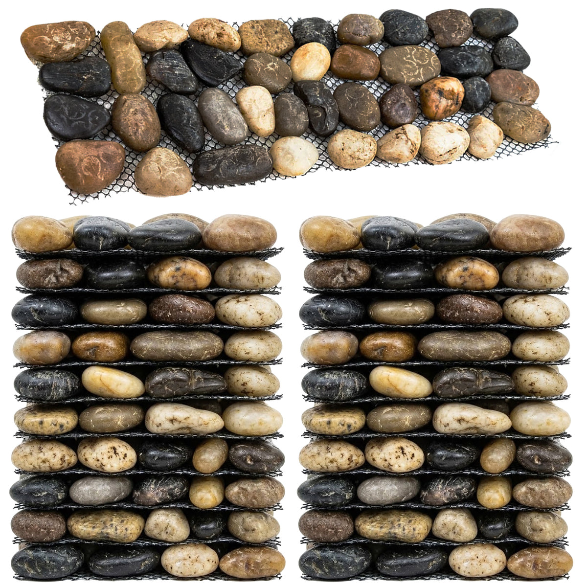 Woodside 16 Pack Pebble Strip Decorative Garden Lawn & Flower Bed Border Edging – Mixed Stone
