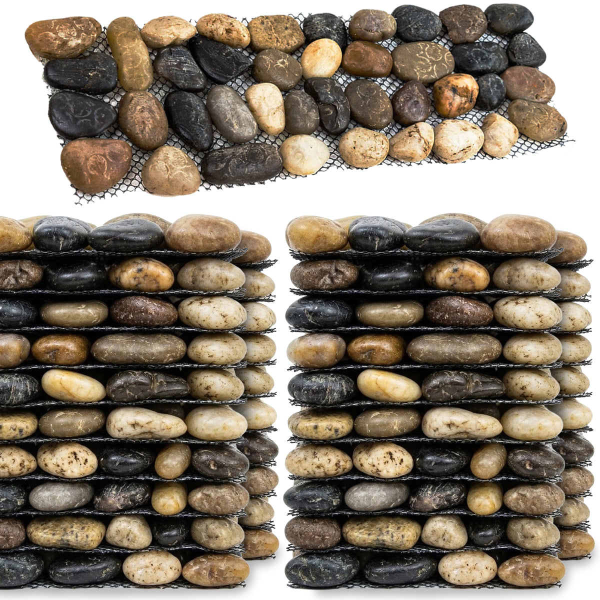 Woodside 24 Pack Pebble Strip Decorative Garden Lawn & Flower Bed Border Edging – Mixed Stone