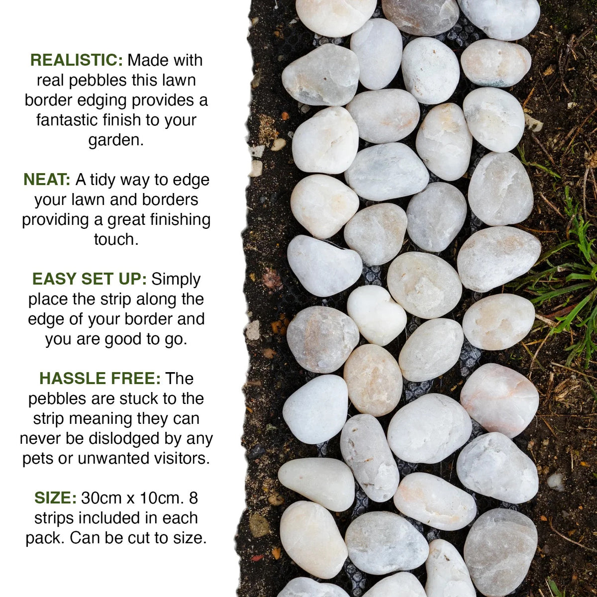 Woodside 24 Pack Light Stone Pebble Strip Garden Lawn & Flower Bed Border Edging – Decorative