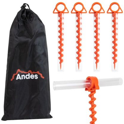 Andes 12 Pack Orange Heavy Duty Ground Anchor Camping Pegs – Threaded Tent, Gazebo & Windbreak Stakes