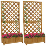 Woodside Aldburgh 2 Pack Large Wooden Garden Trough Planters with Trellis – Raised Flower Containers & Climbing Frames