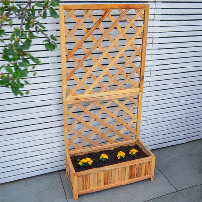 Woodside Aldburgh 2 Pack Large Wooden Garden Trough Planters with Trellis – Raised Flower Containers & Climbing Frames