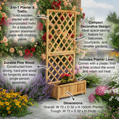 Woodside Aldburgh 2 Pack Large Wooden Garden Trough Planters with Trellis – Raised Flower Containers & Climbing Frames
