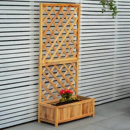 Woodside Aldburgh 2 Pack Large Wooden Garden Trough Planters with Trellis – Raised Flower Containers & Climbing Frames