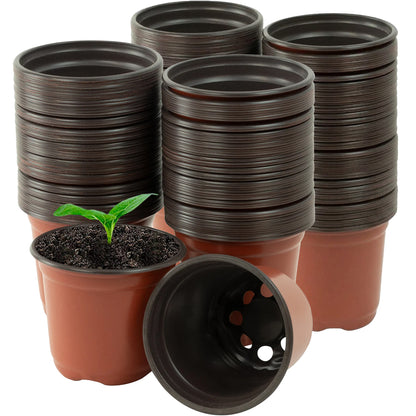 Woodside 200 Pack 10cm Plastic Seedling Pots – Garden Nursery, Flower & Plant Pots with Drainage Holes
