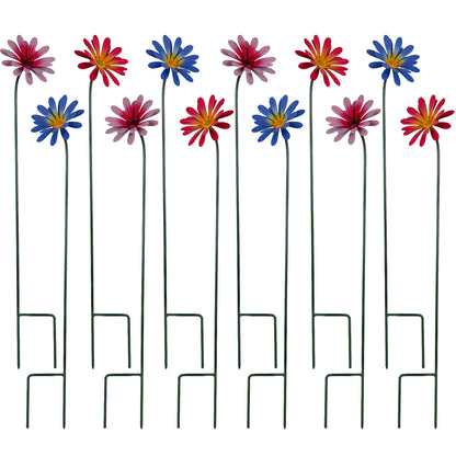 Woodside 12 Pack Pink & Purple Ornamental Metal Daisy Stakes – 60cm Decorative Garden Border & Pathway Flowers