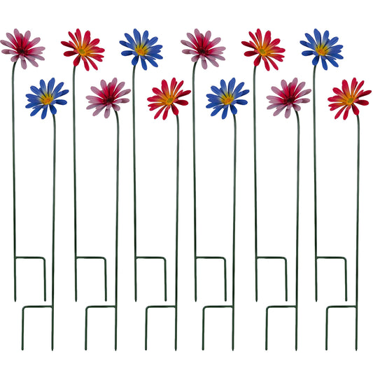 Woodside 12 Pack Pink & Purple Ornamental Metal Daisy Stakes – 60cm Decorative Garden Border & Pathway Flowers