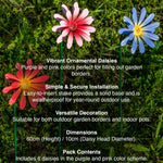 Woodside 12 Pack Pink & Purple Ornamental Metal Daisy Stakes – 60cm Decorative Garden Border & Pathway Flowers