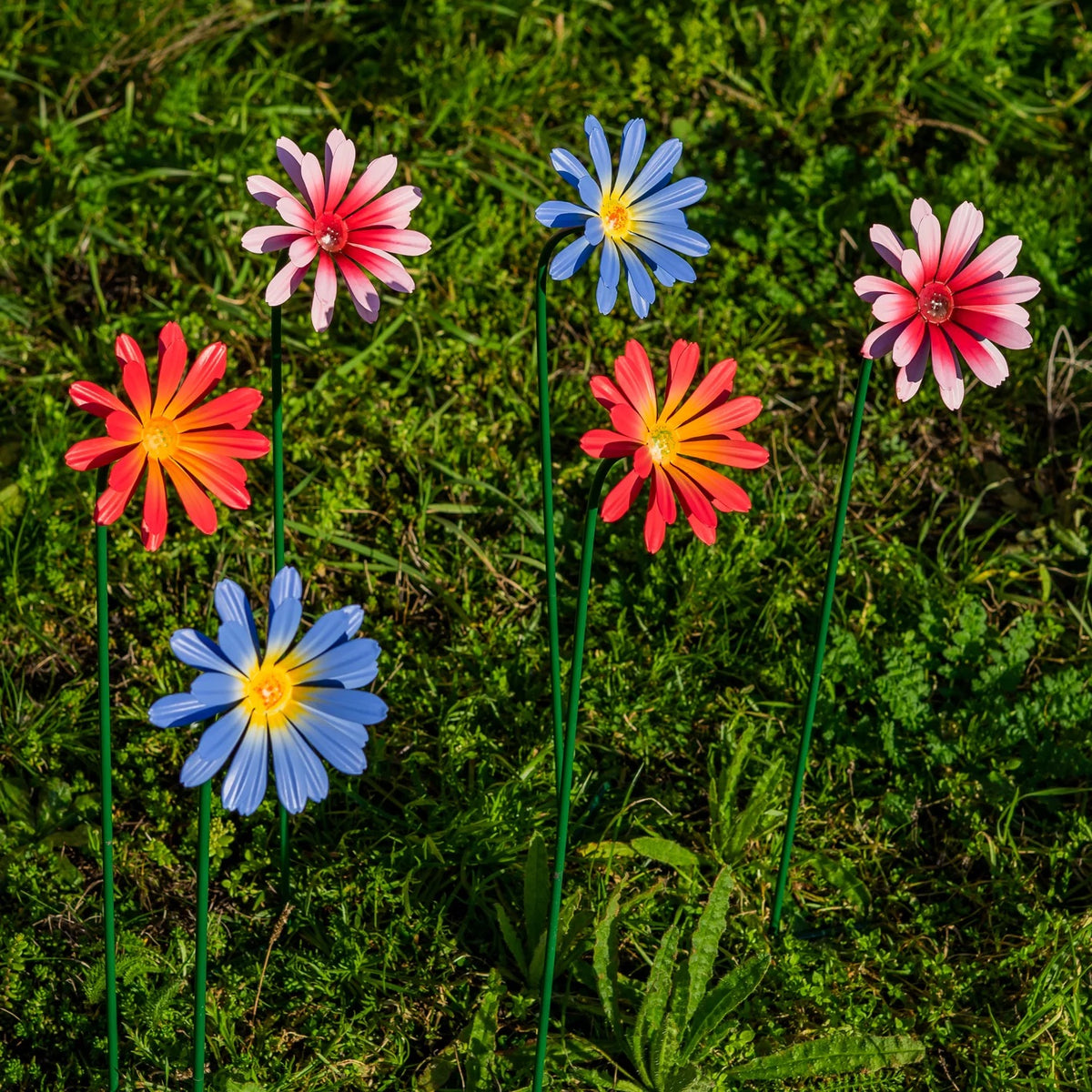 Woodside 12 Pack Pink & Purple Ornamental Metal Daisy Stakes – 60cm Decorative Garden Border & Pathway Flowers