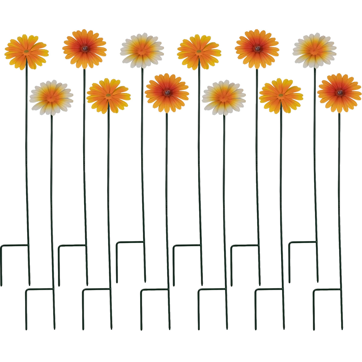 Woodside 12 Pack Yellow & Orange Ornamental Metal Daisy Stakes – 60cm Decorative Garden Border & Pathway Flowers