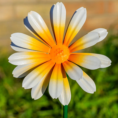 Woodside 12 Pack Yellow & Orange Ornamental Metal Daisy Stakes – 60cm Decorative Garden Border & Pathway Flowers