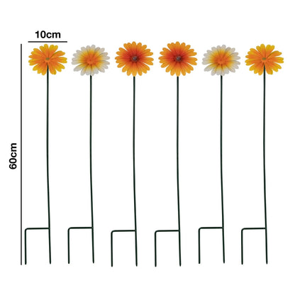 Woodside 12 Pack Yellow & Orange Ornamental Metal Daisy Stakes – 60cm Decorative Garden Border & Pathway Flowers