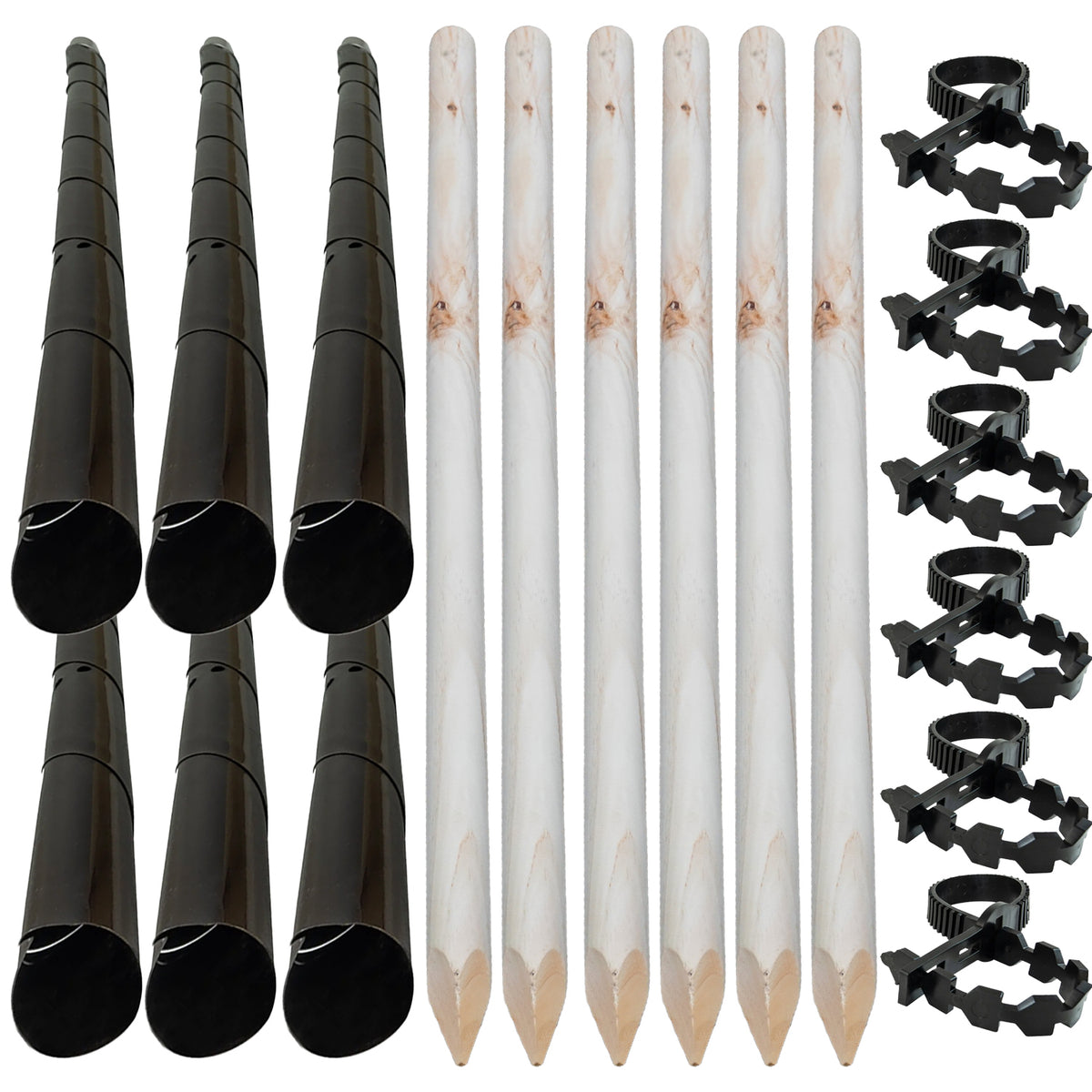 Woodside 6 Pack 120cm Garden Tree Support Stakes with Tie & Spiral Sleeve – Fruit Trees, Saplings & Shrubs