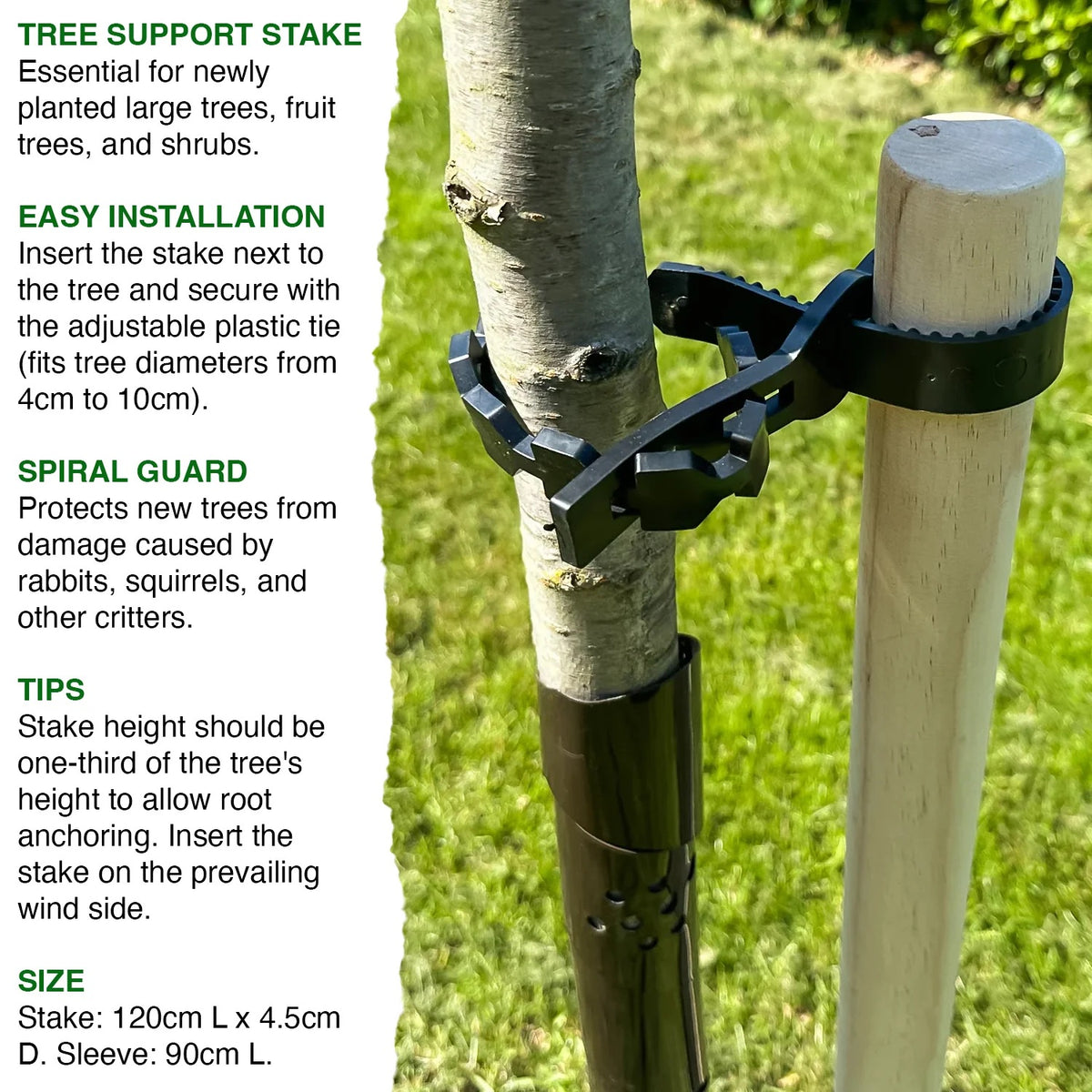 Woodside 4 Pack 120cm Garden Tree Support Stakes with Tie & Spiral Sleeve – Fruit Trees, Saplings & Shrubs
