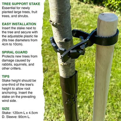Woodside 4 Pack 120cm Garden Tree Support Stakes with Tie & Spiral Sleeve – Fruit Trees, Saplings & Shrubs