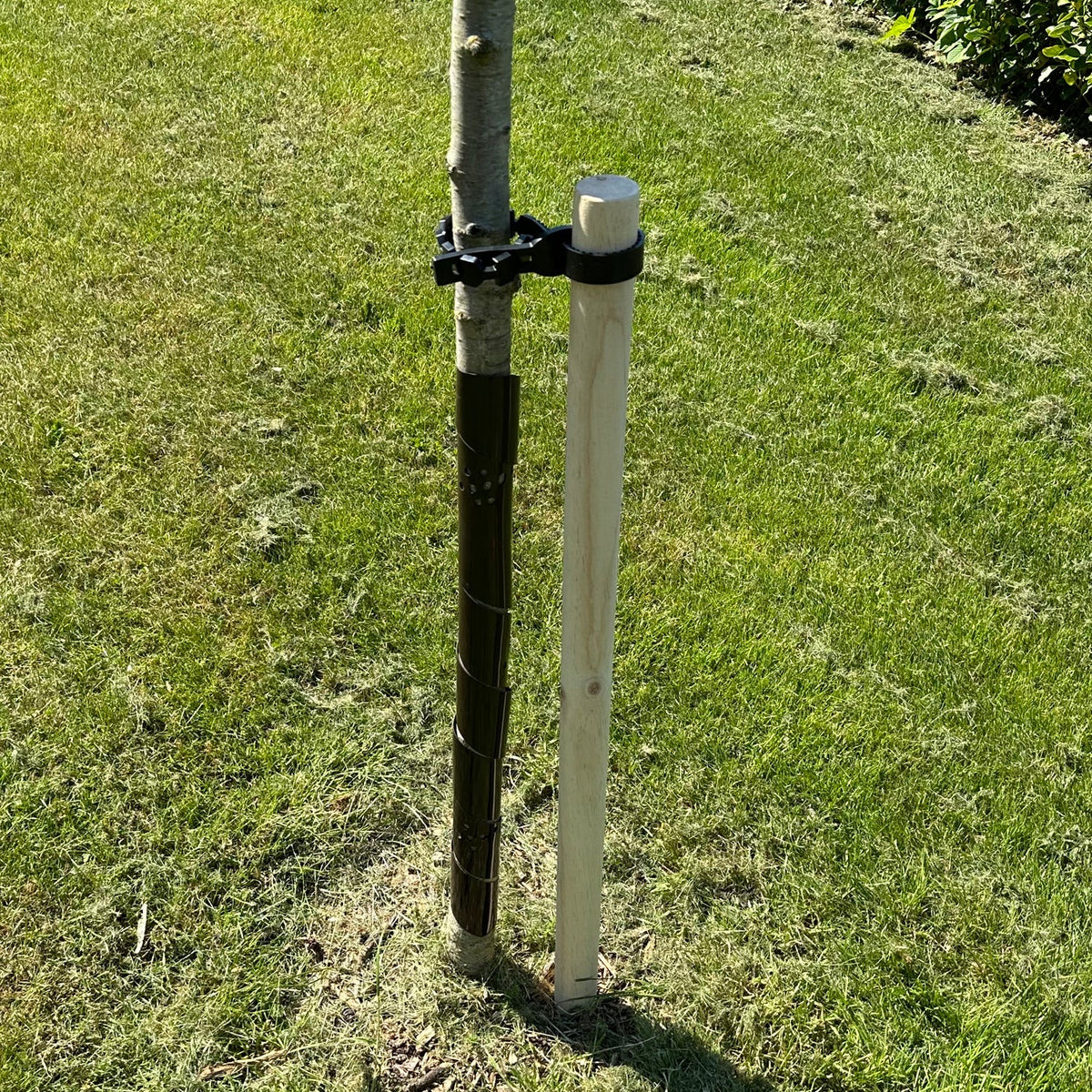Woodside 4 Pack 120cm Garden Tree Support Stakes with Tie & Spiral Sleeve – Fruit Trees, Saplings & Shrubs
