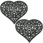 Woodside 2 Pack Heart Shaped Cast Iron Trivets – Vintage Rustic Kitchen & Dining Table Heat Protectors