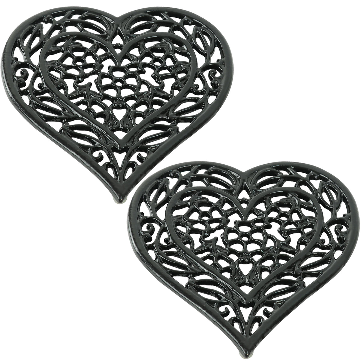 Woodside 2 Pack Heart Shaped Cast Iron Trivets – Vintage Rustic Kitchen & Dining Table Heat Protectors