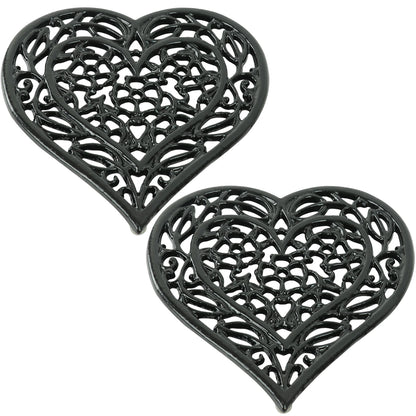 Woodside 2 Pack Heart Shaped Cast Iron Trivets – Vintage Rustic Kitchen & Dining Table Heat Protectors