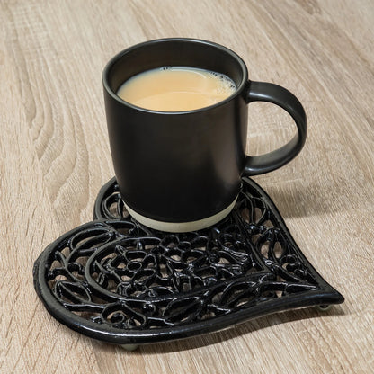 Woodside 2 Pack Heart Shaped Cast Iron Trivets – Vintage Rustic Kitchen & Dining Table Heat Protectors