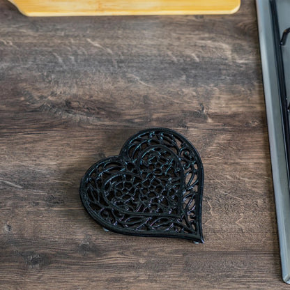 Woodside 2 Pack Heart Shaped Cast Iron Trivets – Vintage Rustic Kitchen & Dining Table Heat Protectors