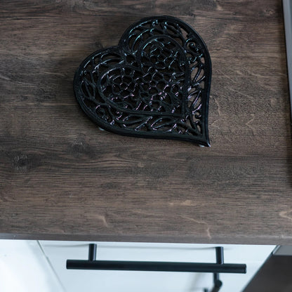 Woodside 2 Pack Heart Shaped Cast Iron Trivets – Vintage Rustic Kitchen & Dining Table Heat Protectors