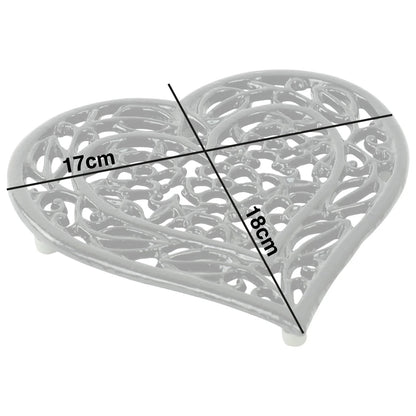 Woodside 2 Pack Heart Shaped Cast Iron Trivets – Vintage Rustic Kitchen & Dining Table Heat Protectors
