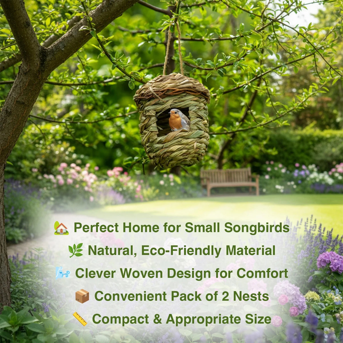 Woodside 4 Pack Hanging Bird Boxes – Natural Small Songbird Nest Houses for Gardens, Trees & Outdoor Spaces