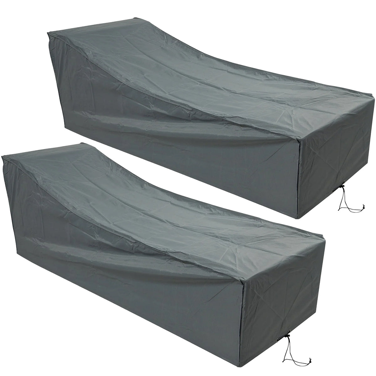 Woodside 2 Pack Grey Waterproof Heavy Duty Rattan Sunbed & Sun Lounger Covers – Protective Outdoor Garden Furniture Covers