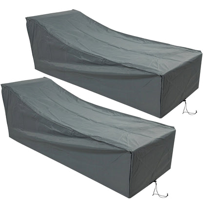 Woodside 2 Pack Grey Waterproof Heavy Duty Rattan Sunbed & Sun Lounger Covers – Protective Outdoor Garden Furniture Covers