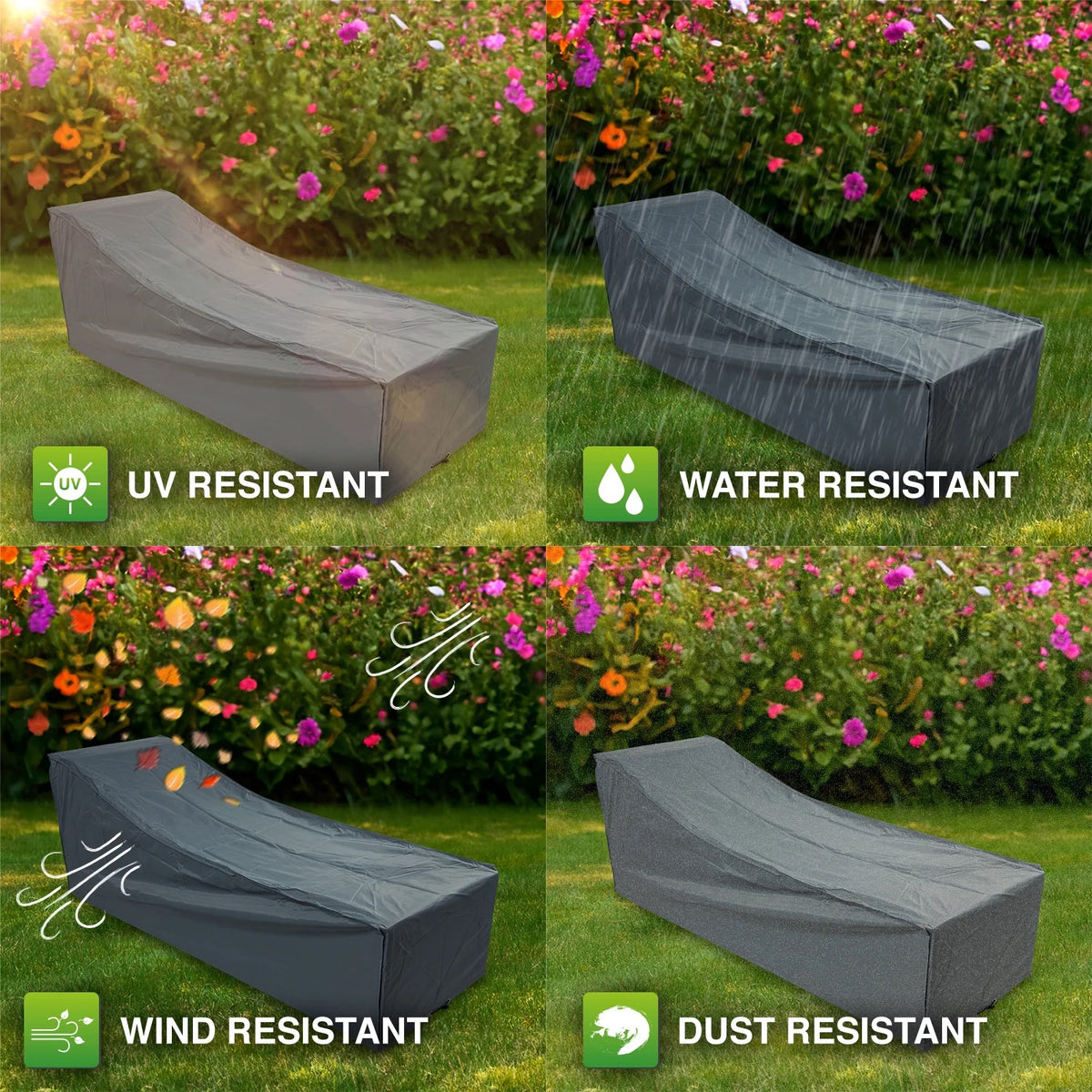 Woodside 2 Pack Grey Waterproof Heavy Duty Rattan Sunbed & Sun Lounger Covers – Protective Outdoor Garden Furniture Covers