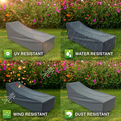 Woodside 2 Pack Grey Waterproof Heavy Duty Rattan Sunbed & Sun Lounger Covers – Protective Outdoor Garden Furniture Covers