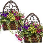 Woodside 2 Pack Cast Iron Wall Mounted Hanging Planter Baskets with Coco Liners – Vintage Outdoor Flower Planters