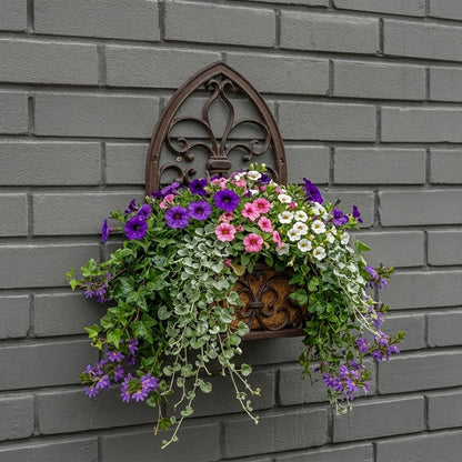 Woodside 2 Pack Cast Iron Wall Mounted Hanging Planter Baskets with Coco Liners – Vintage Outdoor Flower Planters