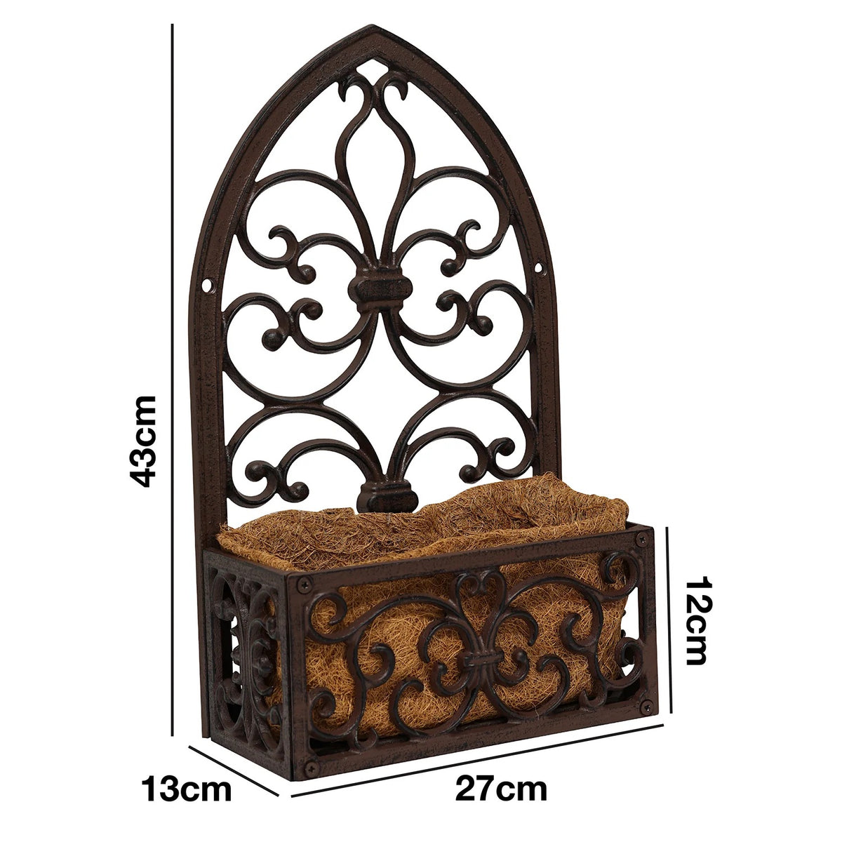 Woodside 2 Pack Cast Iron Wall Mounted Hanging Planter Baskets with Coco Liners – Vintage Outdoor Flower Planters