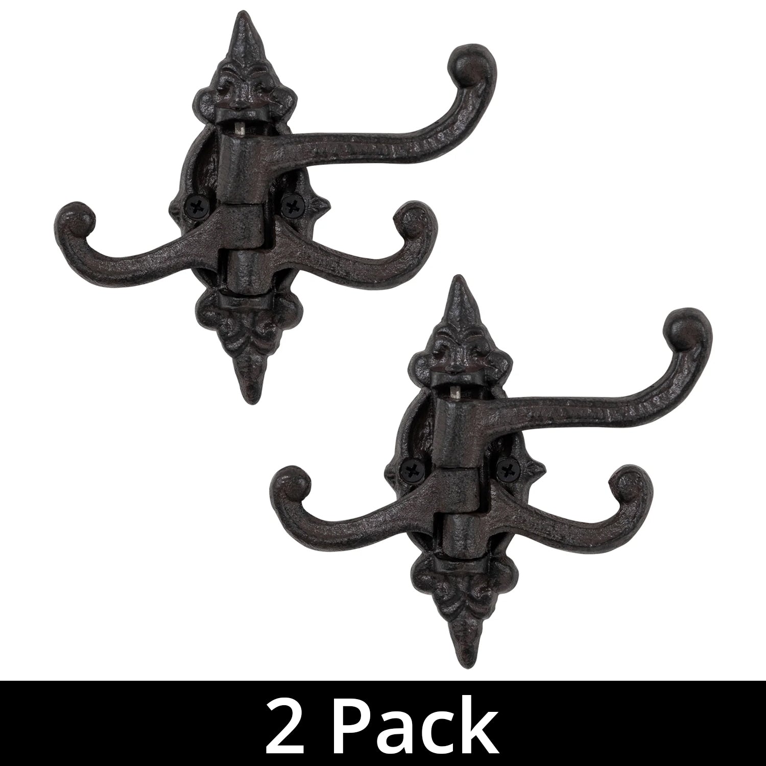 Woodside 3-in-1 Decorative Cast Iron Swivel Coat/Hat/Key Hanger Wall Hooks x 2