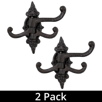 Woodside 3-in-1 Decorative Cast Iron Swivel Coat/Hat/Key Hanger Wall Hooks x 2