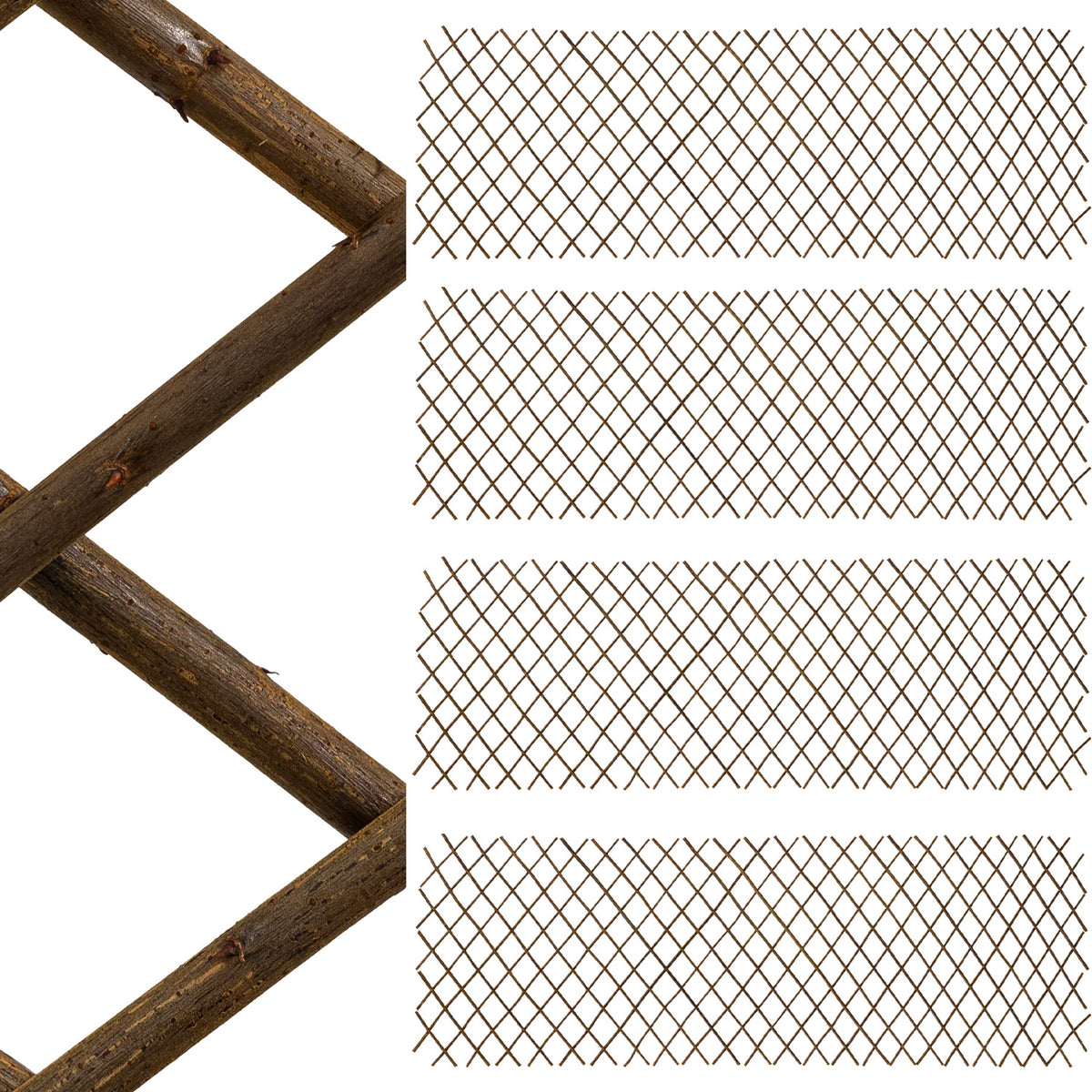 Woodside 4 Pack 1.8m x 60cm Wooden Wicker Garden Fan Trellis – Natural Climbing Plant Supports