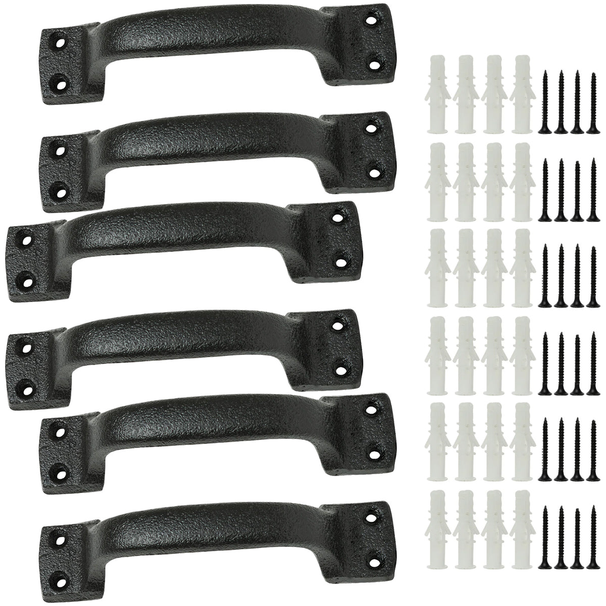 Woodside 6 Pack Heavy Duty Cast Iron Barn Door Pull Handles – Rustic Vintage Cupboard & Furniture Hardware