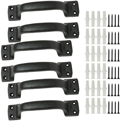 Woodside 6 Pack Heavy Duty Cast Iron Barn Door Pull Handles – Rustic Vintage Cupboard & Furniture Hardware