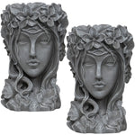 Woodside 2 Pack Goddess Head Planters – Stone Effect Decorative Face Plant Pots for Home, Patio & Garden